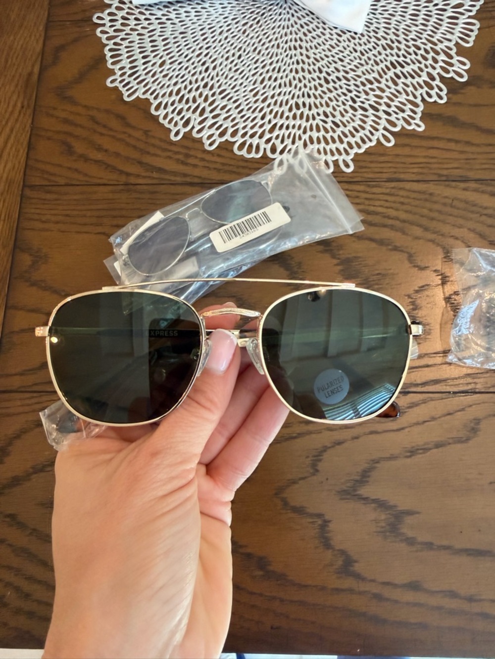 Express Gold Frame Polarized Sunglasses with Dark Green Lenses